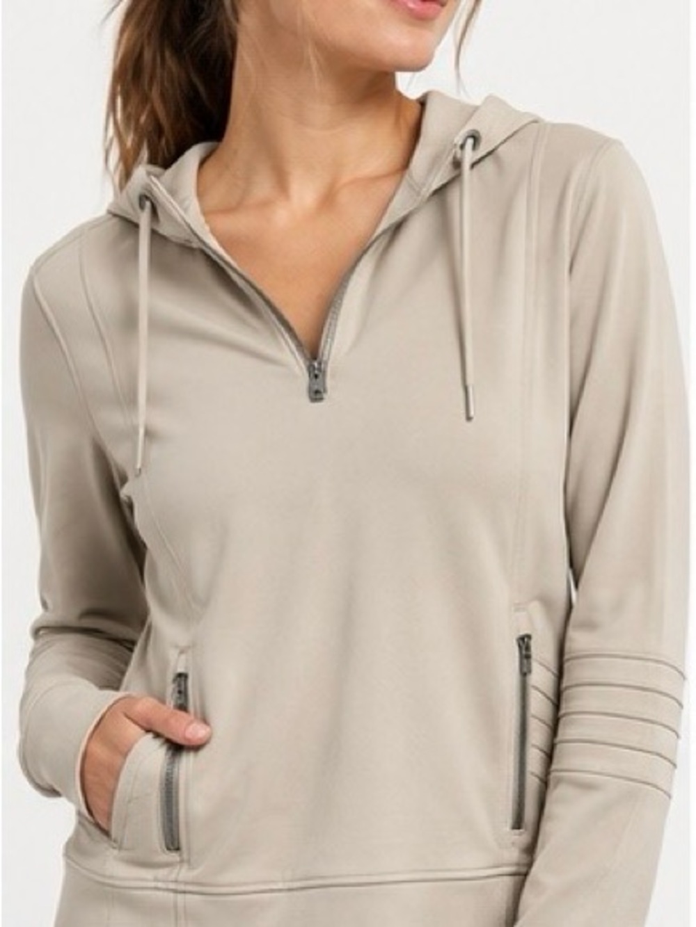 Women's Half-Zip Hoodie Pullover - Taupe